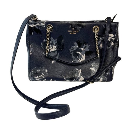 Kate Spade Briar Lane Night Rose Meena Satchel Leather Crossbody Bag Navy Floral - Picture 5 of 13